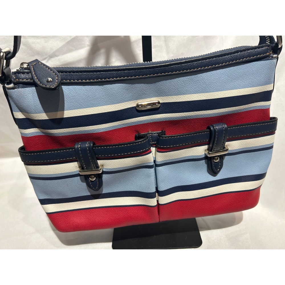 RL Chaps striped Crossbody Bag Red White Blue Nautical Faux Leather. - Picture 5 of 10